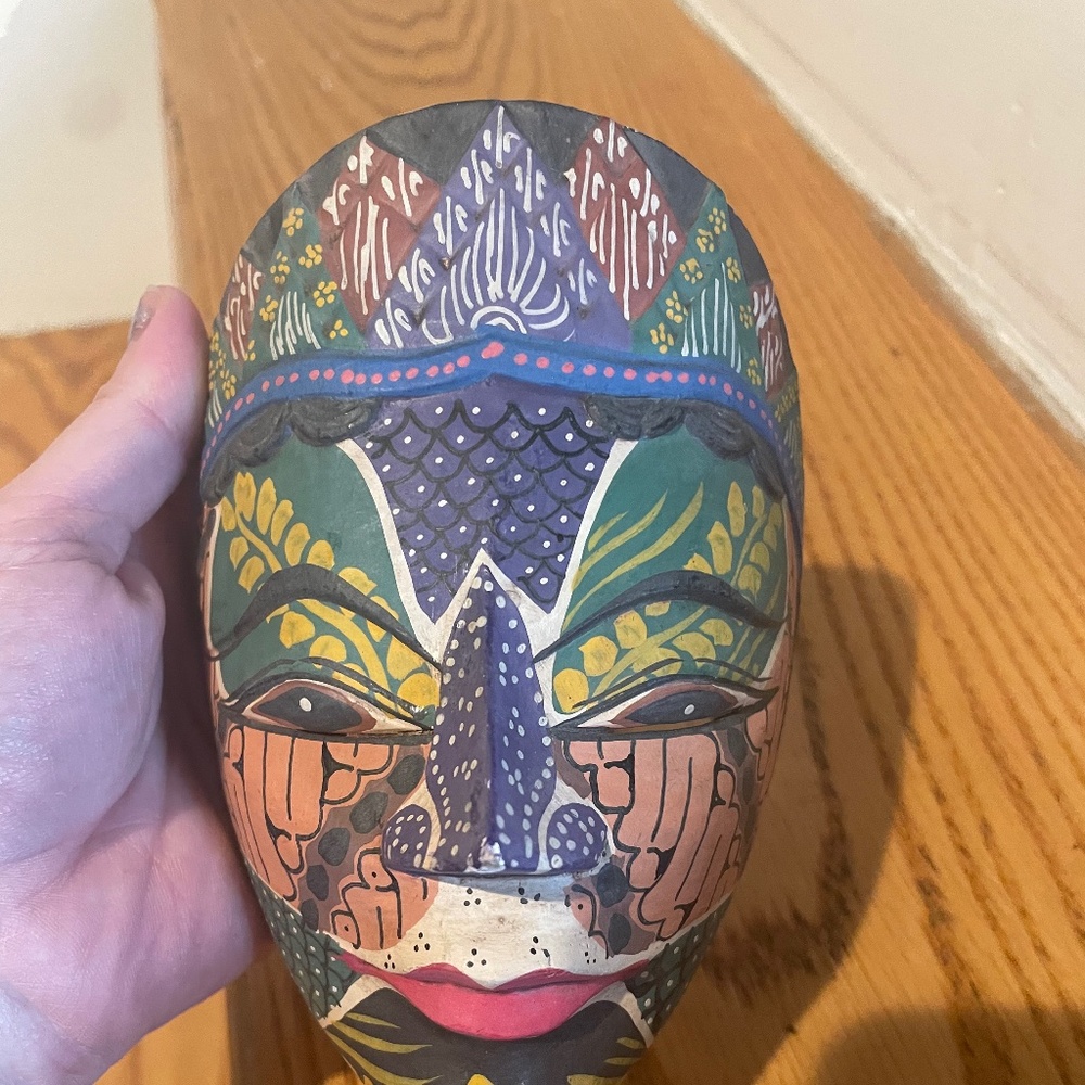 Vintage African tribal folk art carved wooden mini mask